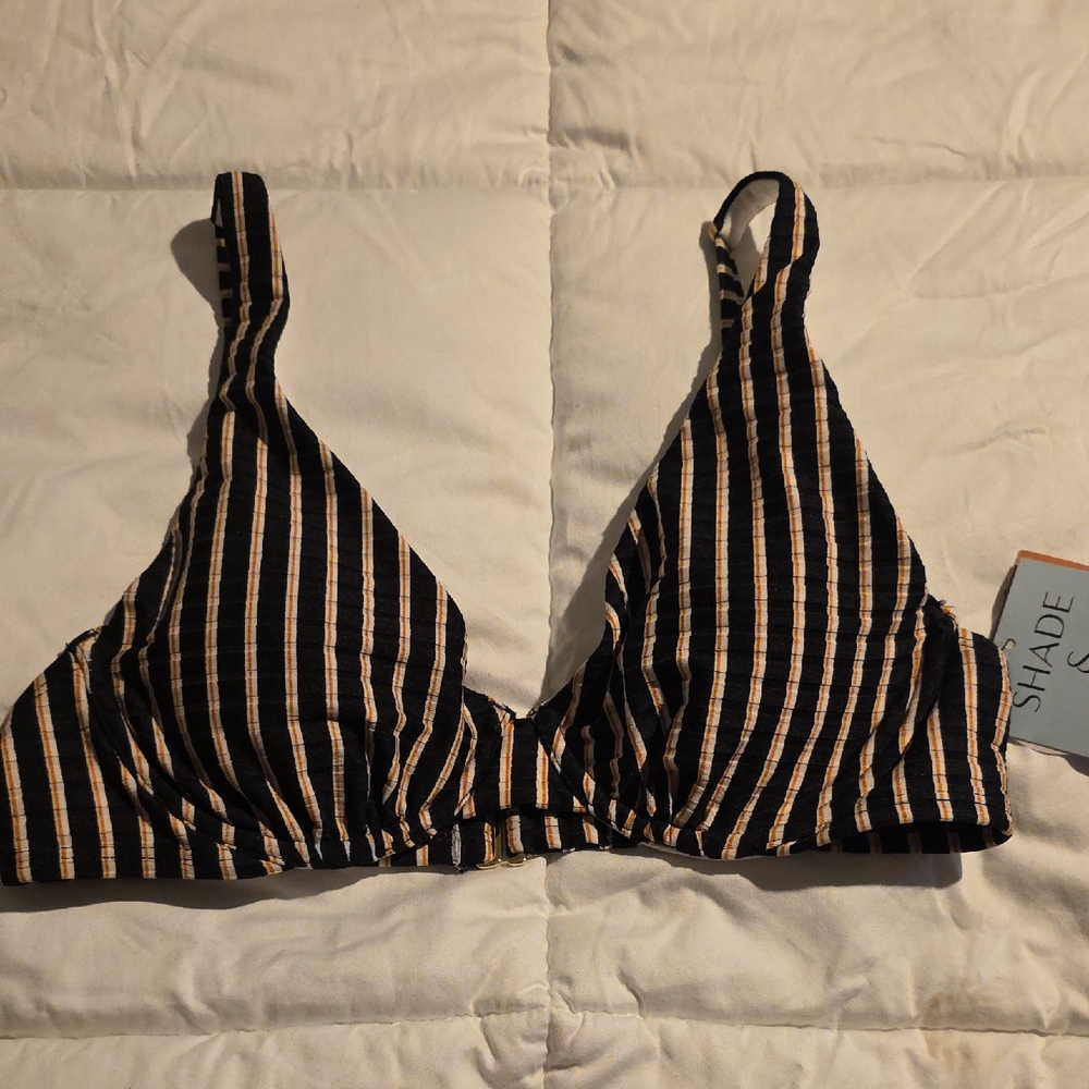Shade & Shore 34C Striped Black and Tan Bikini Top Underwire W/ Pads (W499) - Picture 1 of 6